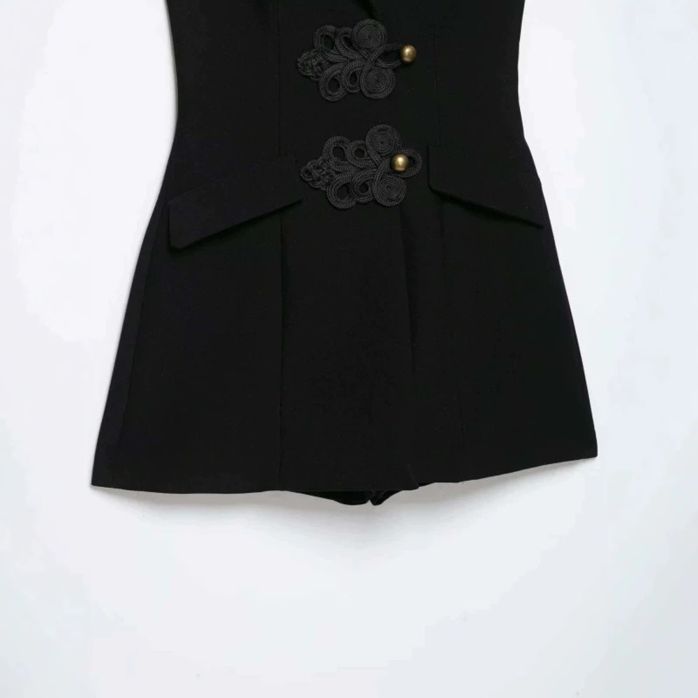 ZARA Summer Vintage Chinese Halter Romper with Frog Buttons